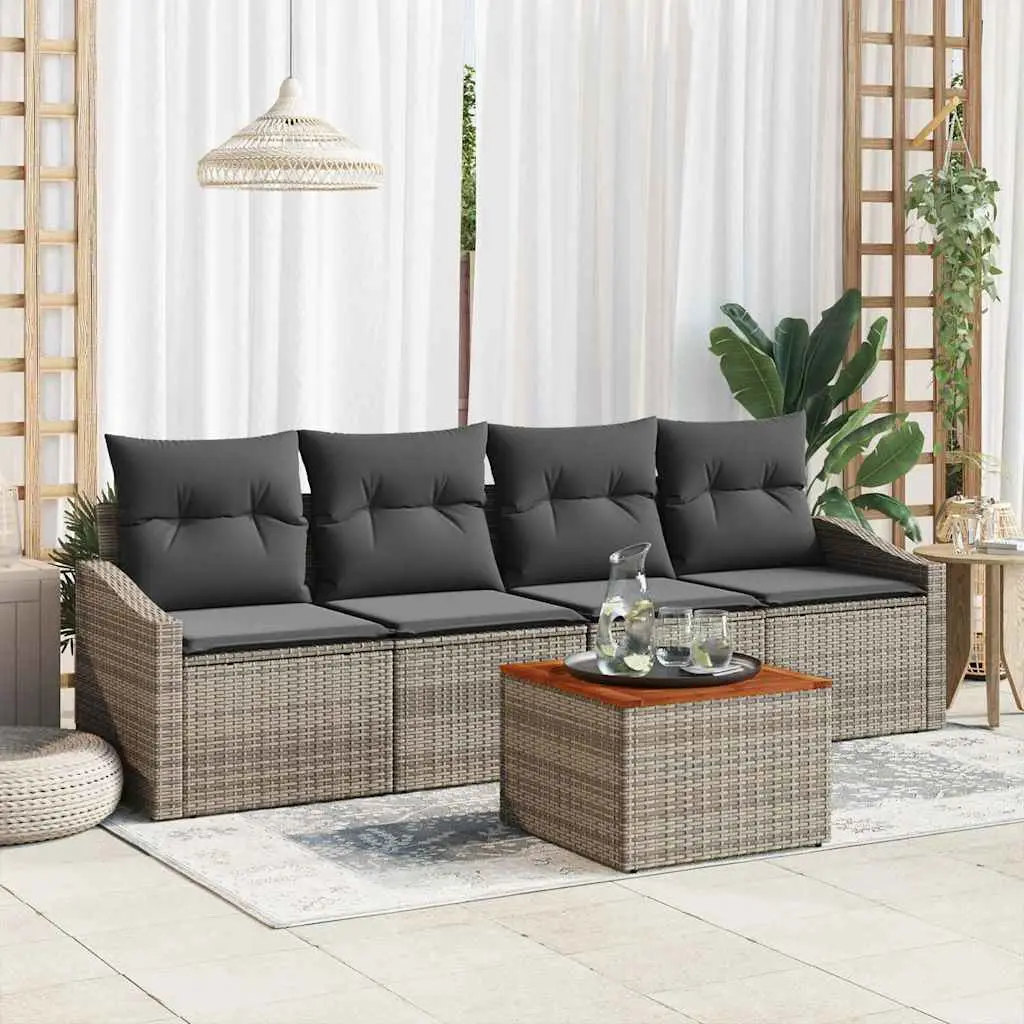 Ensemble de canapé de jardin avec stockage 5 pcs Gris polyrotin vidaXL 3356431