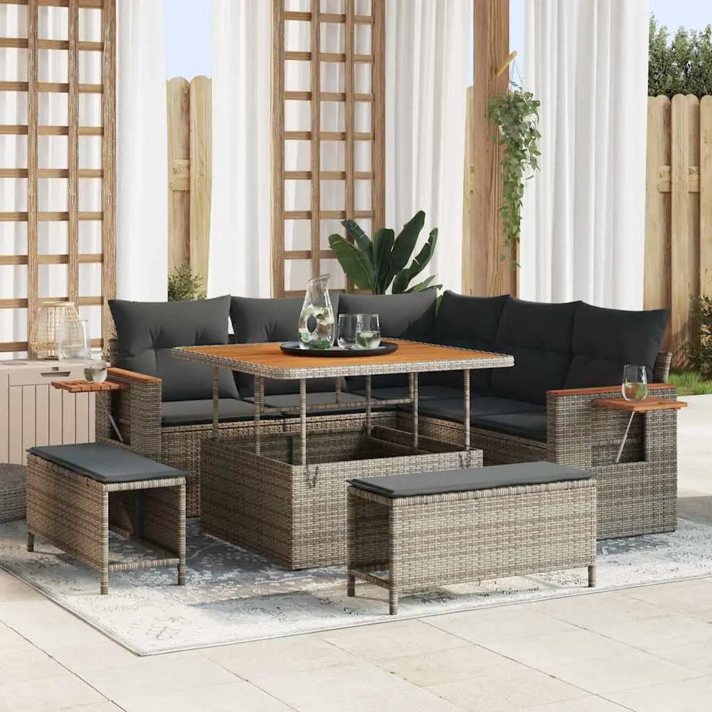 Ensemble de canapé de jardin avec coussin 9 pcs Gris polyrotin vidaXL 3365118