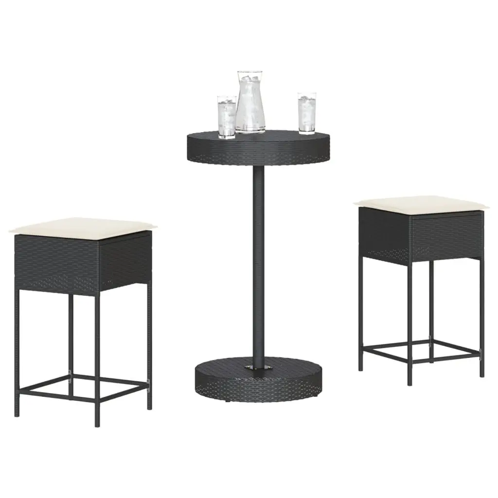 Ensemble de bar de jardin 3 pcs avec coussins noir poly rotin vidaXL 3261441