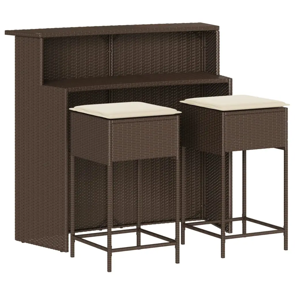 Ensemble de 3 pcs bar de jardin – Mobilier d’extérieur – Mobilier de jardin et coussins brun résine tressée-JU2057