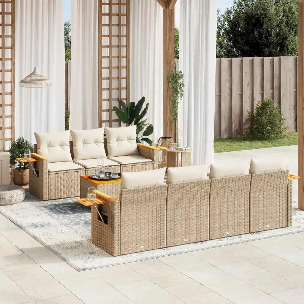 Ensemble de jardin 8 pcs résine tressée beige avec coffres de rangement et table bois – ComfortXL Outdoor Living