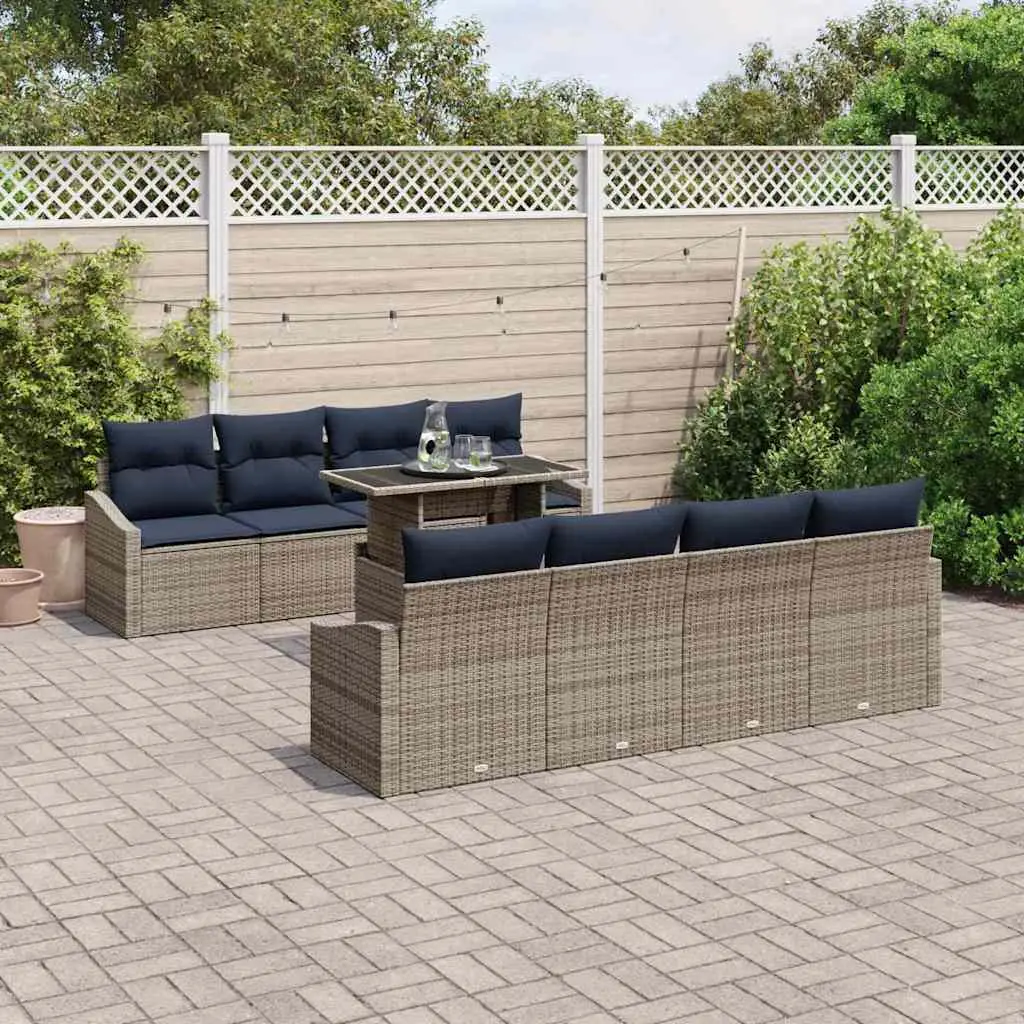 Ensemble de canapé de jardin avec coussin 9 pcs Gris polyrotin vidaXL 3357708