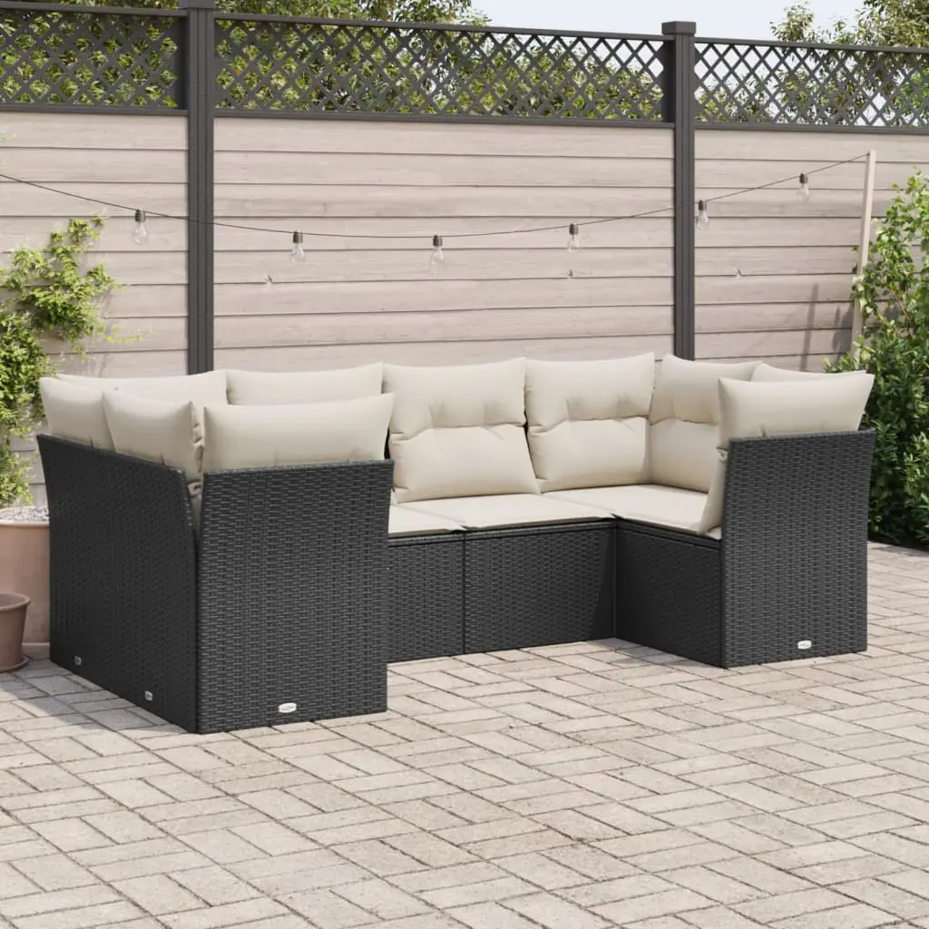 Ensemble de Jardin Sectionnel Poly Rotin Modulable avec Coussins Épais pour Terrasse 6 pcs Noir Blanc Crème – ComfortXL Outdoor Living