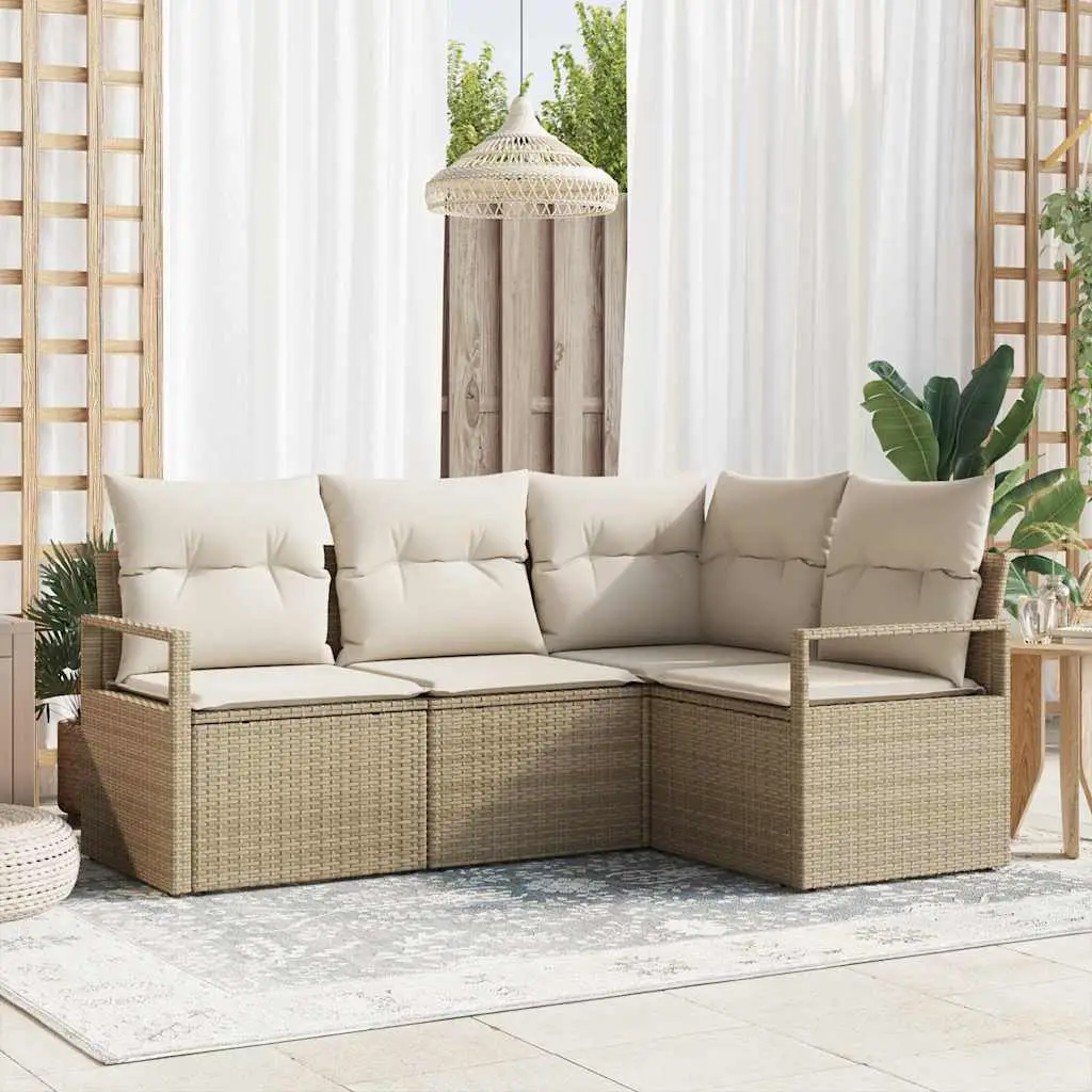 Ensemble de Canapés avec coussin 4 pcs Beige et crème polyrotin vidaXL 3355030