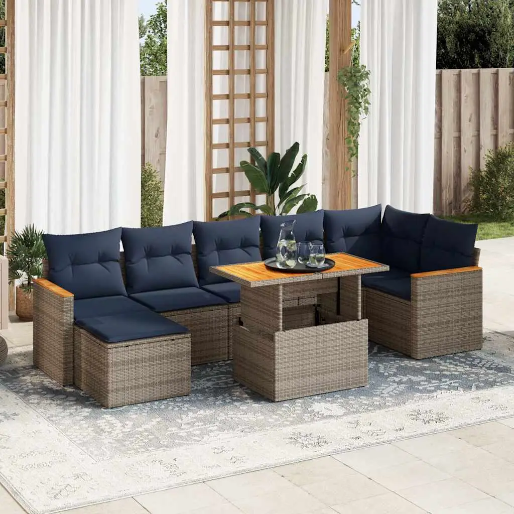 Ensemble de jardin 8 pcs en résine tressée modulable avec pouf de rangement Gris – ComfortXL Outdoor Living