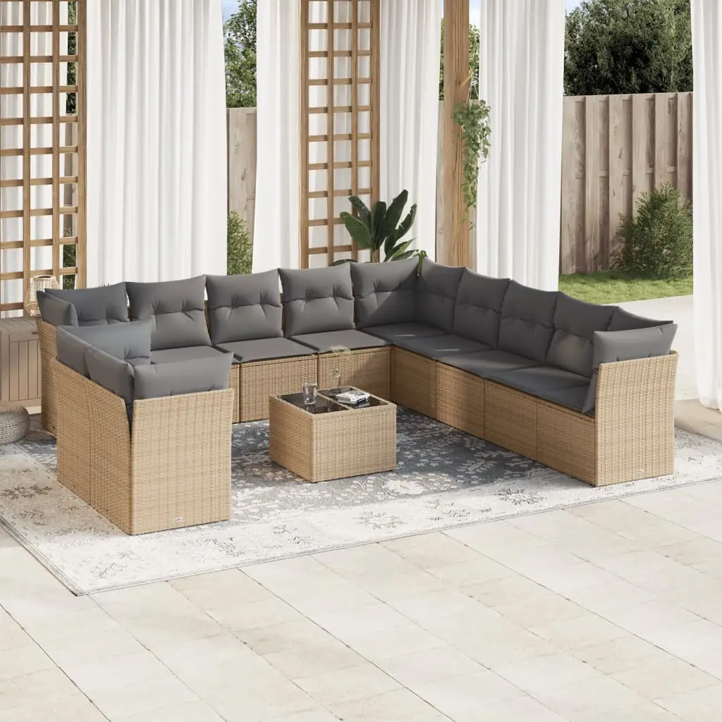 Ensemble canapés de jardin 12 pcs modulable en résine tressée pour patio et balcon Beige coussins gris clair – ComfortXL Outdoor Living