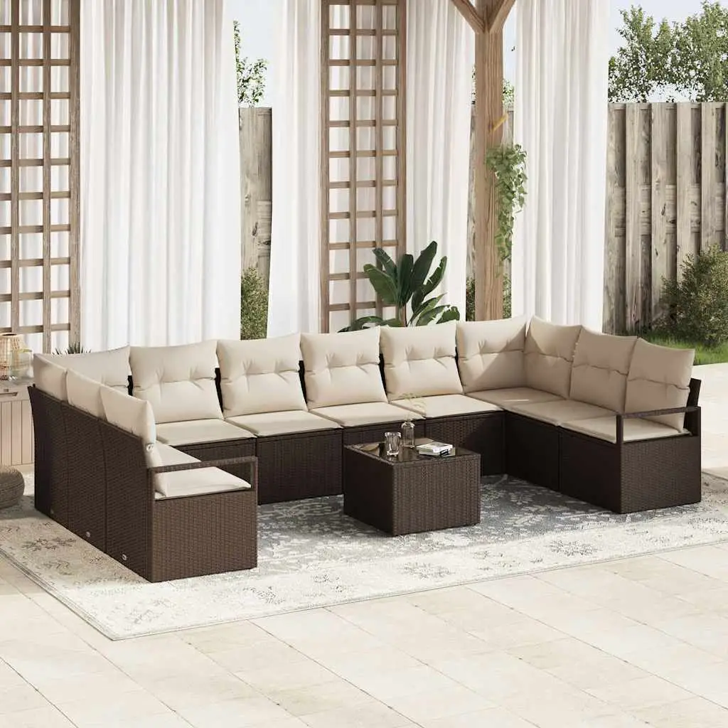 Ensemble de Canapés avec coussin 11 pcs Marron polyrotin vidaXL 3346568