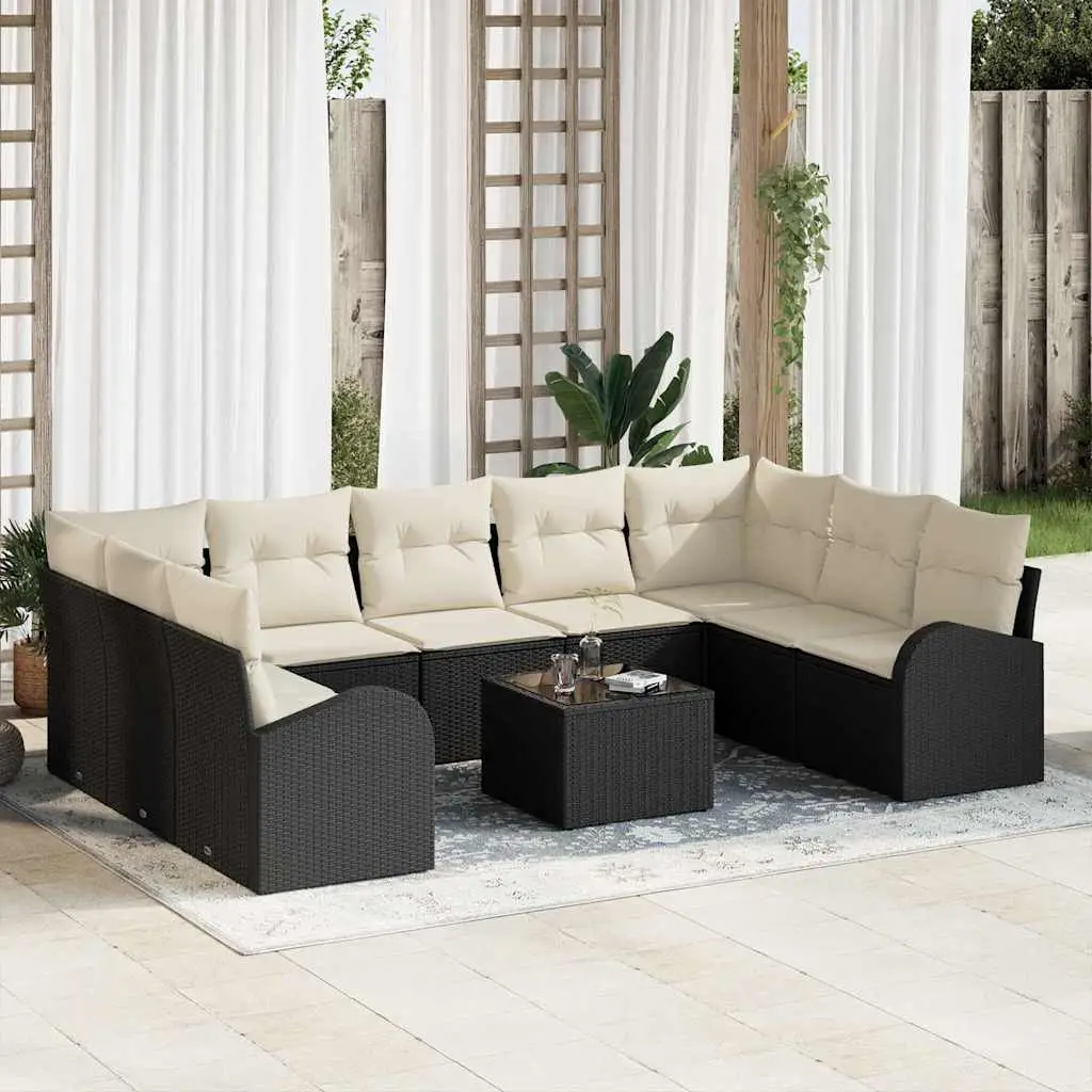 Ensemble de Canapés avec coussin 10 pcs Noir Poly Rattan vidaXL 3346207