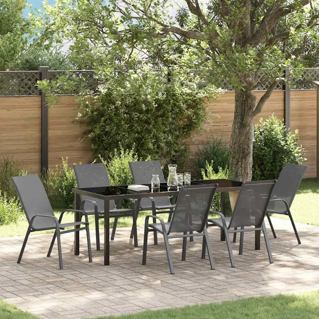 Ensemble de salle à manger pour jardin 7 pcs Gris et Noir vidaXL 3379126