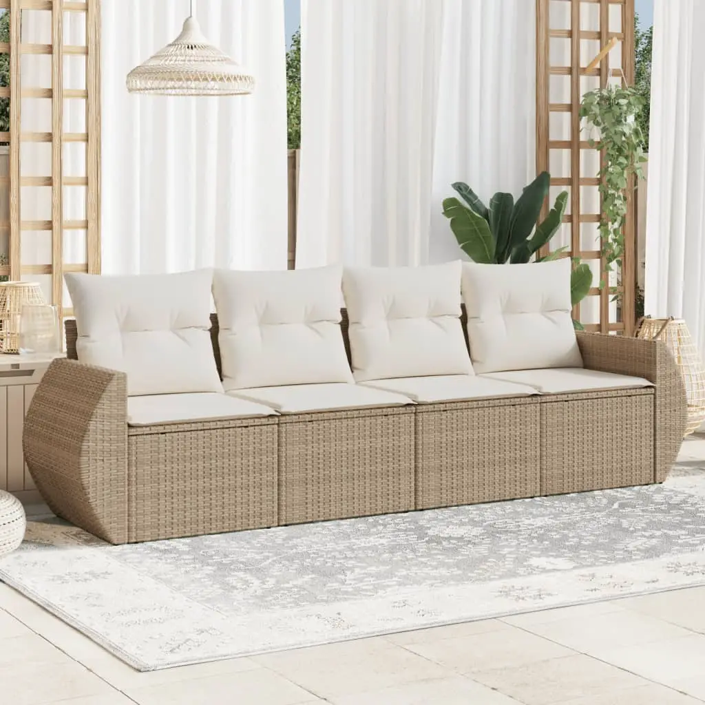 Ensemble canapés de jardin 4 places en résine tressée modulable pour balcon Beige et Blanc Crème – ComfortXL Outdoor Living