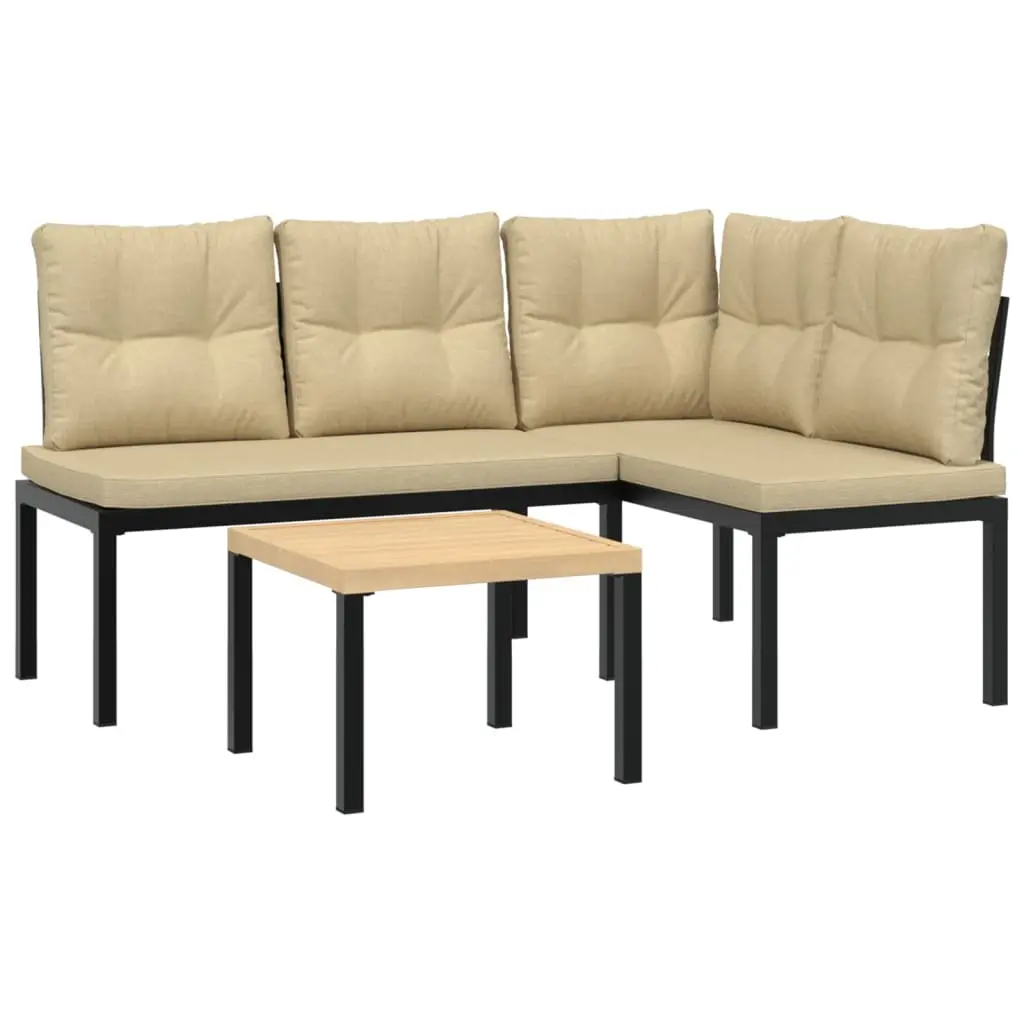 Ensemble de 3 pcs banc de jardin avec coussins – Banc d’extérieur – Banquette noir-JU11369