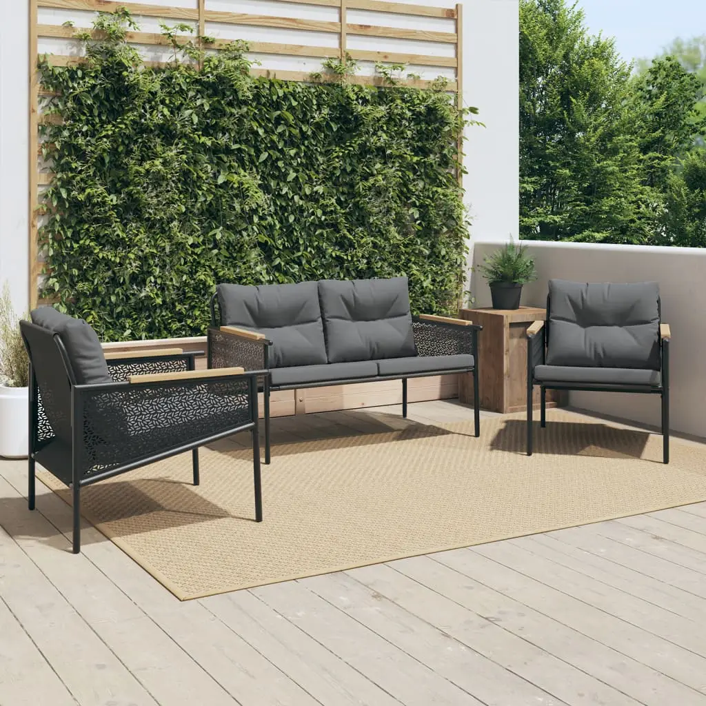 Ensemble de meubles de balcon avec coussins 3 pcs noir acier vidaXL 3283635
