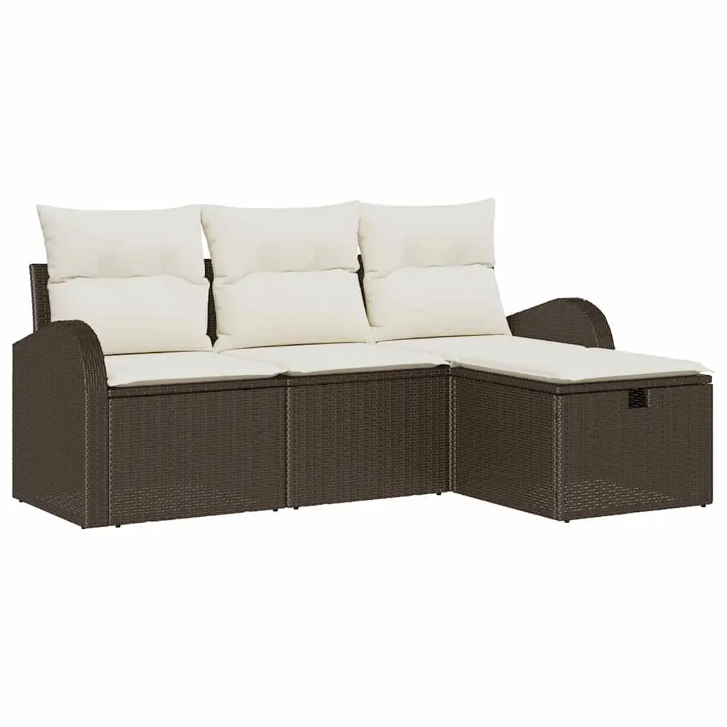 Ensemble de Canapés 4 pcs | Canapé D’extérieur | Sofa De Jardin Marron et Crème polyrotin Maison Chic