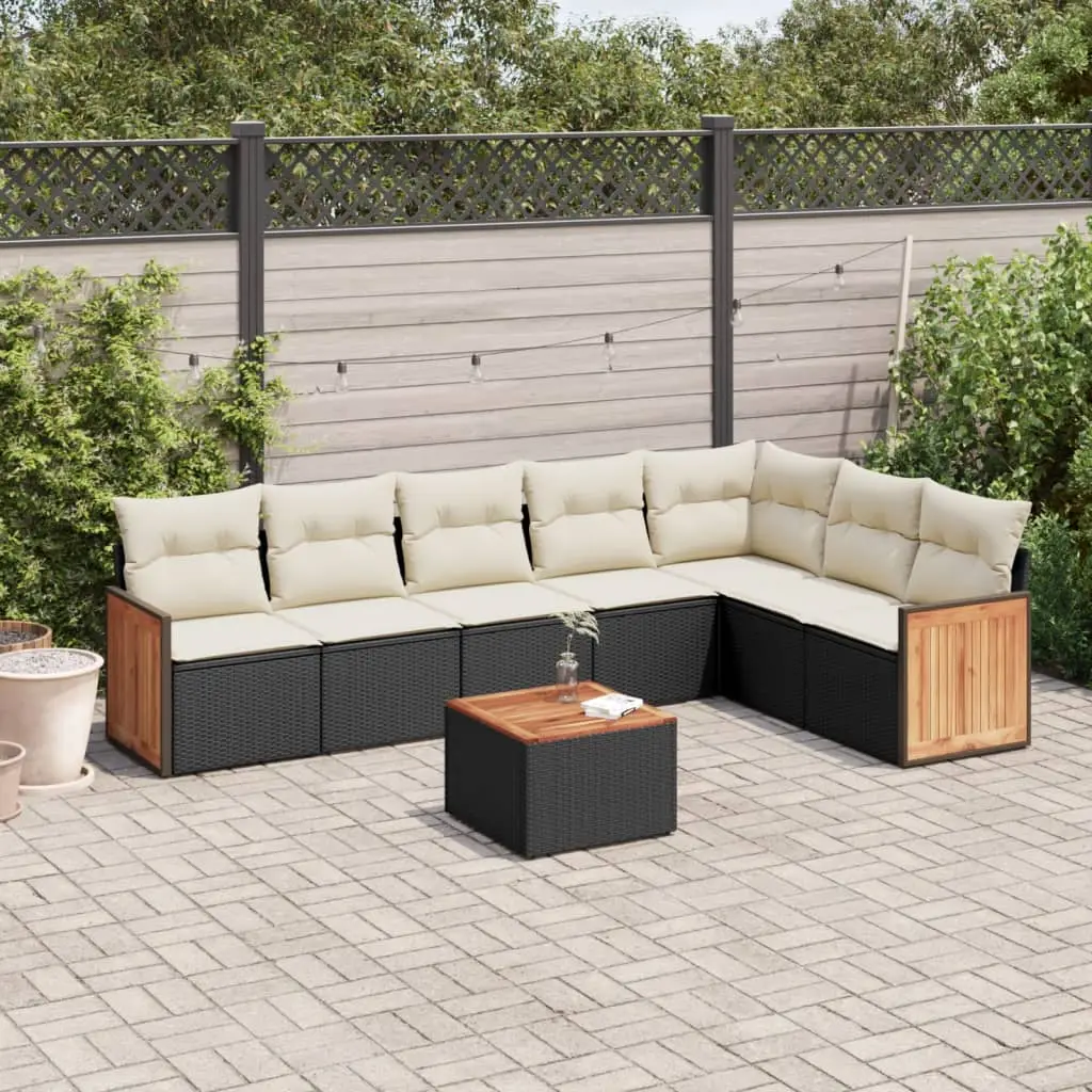 Ensemble de jardin 7 places en poly rotin modulable et table en bois pour terrasse Noir – ComfortXL Outdoor Living