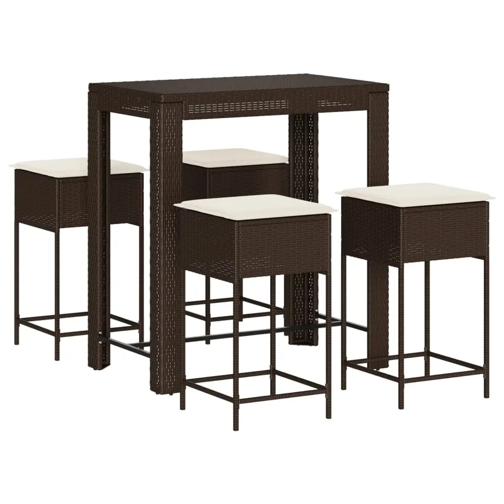 Ensemble de 5 pcs bar de jardin – Mobilier d’extérieur avec coussins marron poly rotin-JU2150