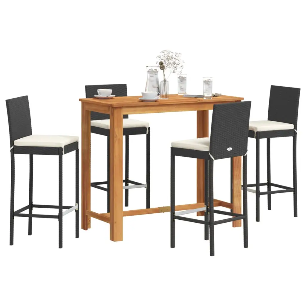 Ensemble de bar de jardin 5 pcs noir bois massif acacia rotin vidaXL 3295278