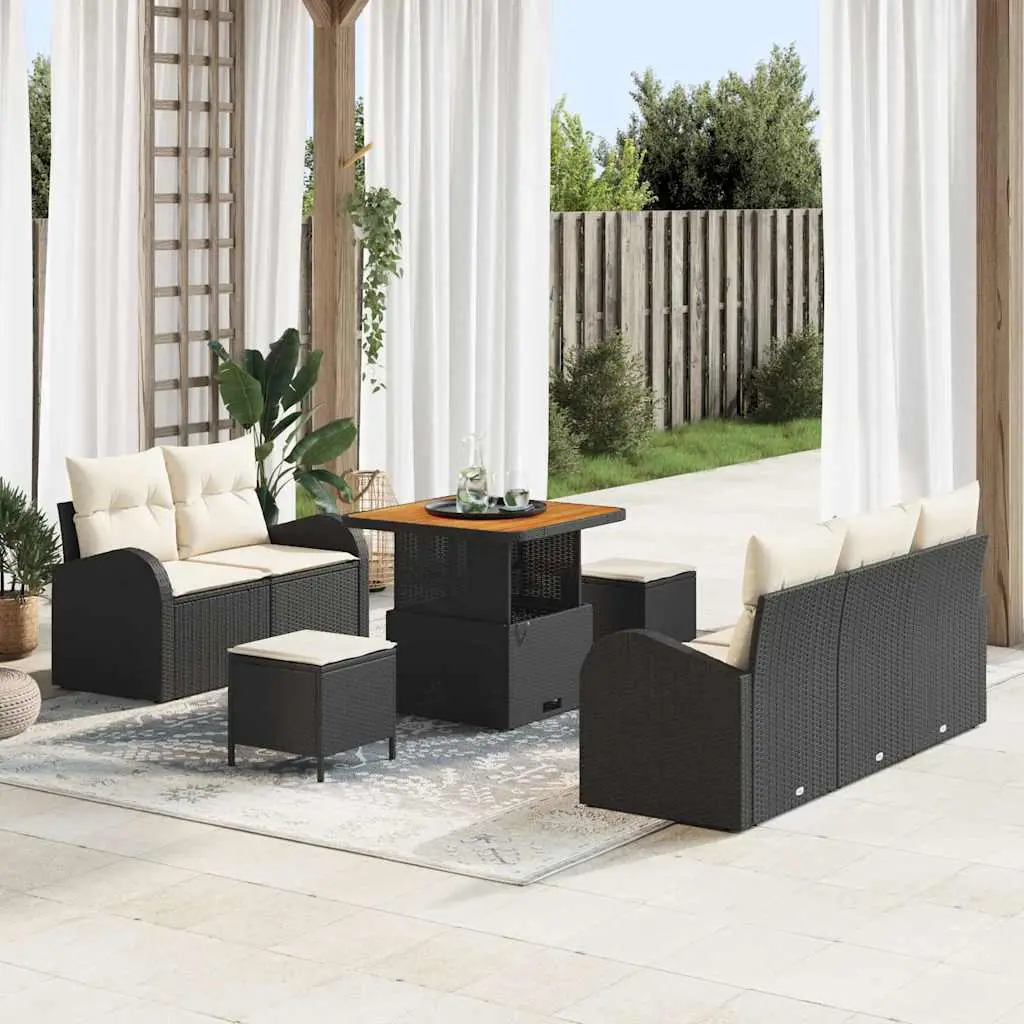 Ensemble de jardin 8 pièces polyrotin design pour 7 personnes Noir – ComfortXL Outdoor Living