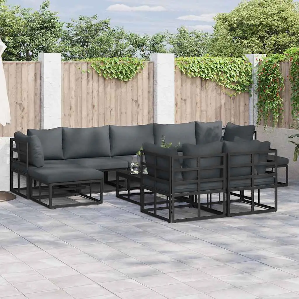 Ensemble de canapé de jardin avec coussin 9 pcs Noir Aluminium vidaXL 3378912