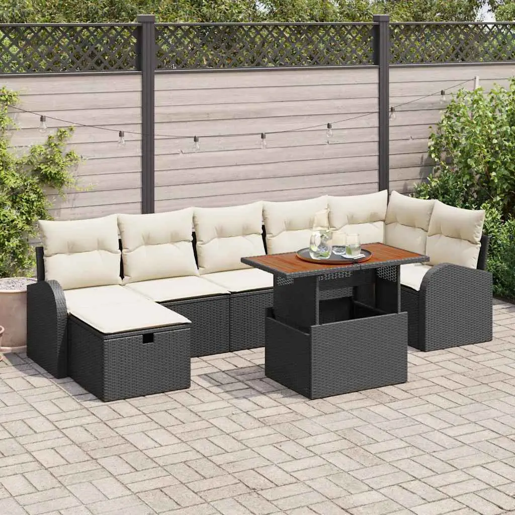 Ensemble de jardin 8 pcs en polyrotin et acacia massif pour 7 personnes extérieur Noir – ComfortXL Outdoor Living