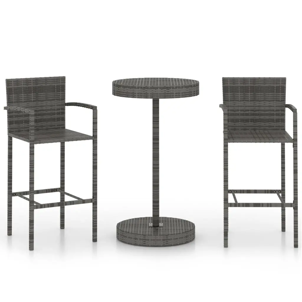 Ensemble de 3 pcs bar de jardin – Mobilier d’extérieur – Mobilier de jardin Résine tressée Gris-JU2059