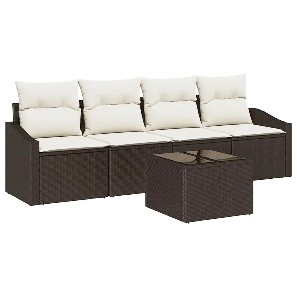 Ensemble de Canapés 5 pcs | Canapé D’extérieur | Sofa De Jardin Marron et Crème polyrotin Maison Chic