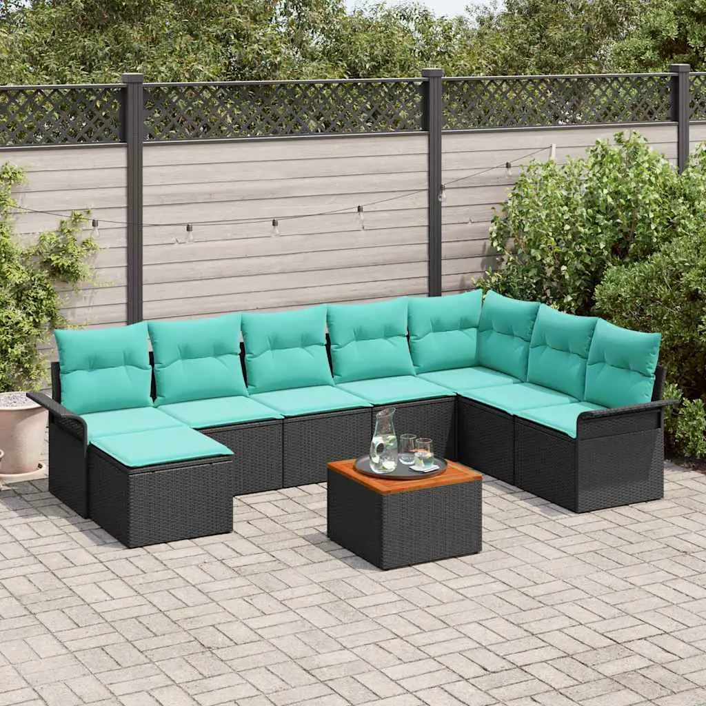 Ensemble de canapé de jardin avec coussin 9 pcs Noir polyrotin vidaXL 3347368