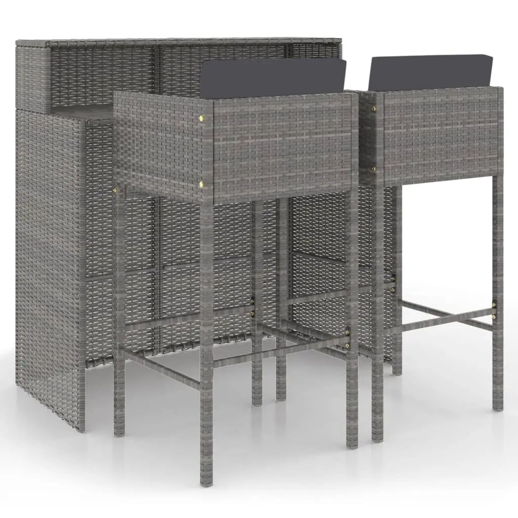 Ensemble de 3 pcs bar de jardin – Mobilier d’extérieur – Mobilier de jardin et coussins Résine tressée Gris-JU2033