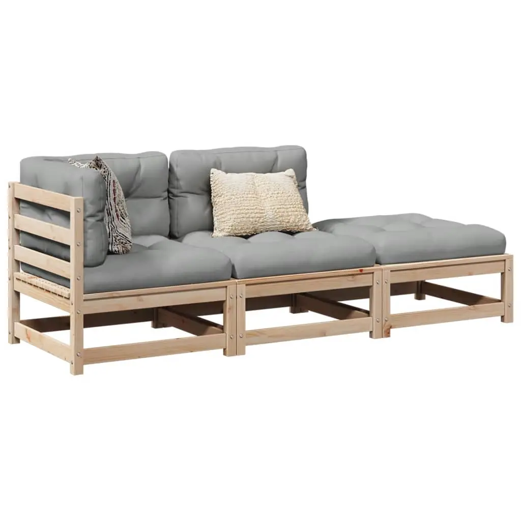 Ensemble Canapé Modulable 3 Pièces en Bois de Pin Naturel avec Pouf et Coussins Gris pour Jardin – ComfortXL Outdoor Living