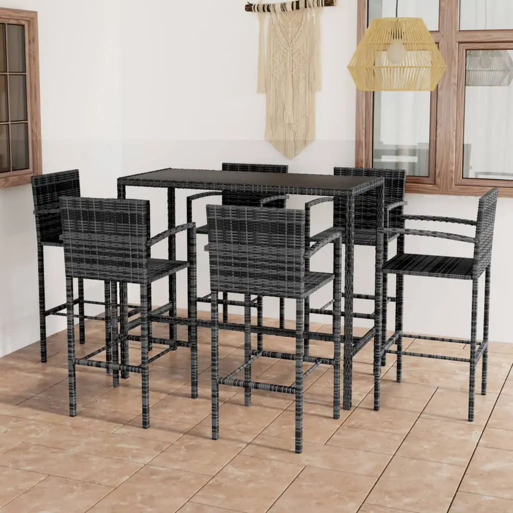 Ensemble de bar de jardin 7 pcs Résine tressée Gris vidaXL 3064847