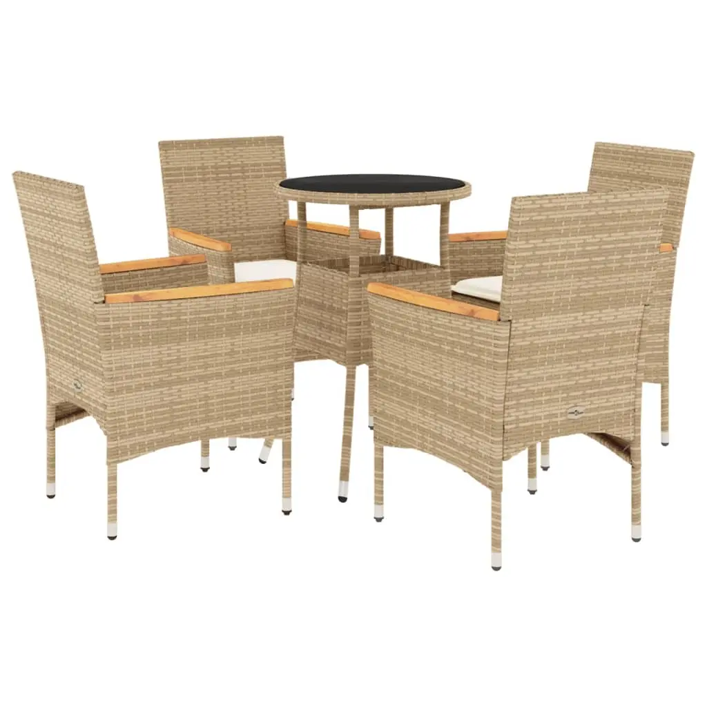 Ensemble de 5 pcs table de jardin et chaises avec coussins – mobilier de jardin beige rotin verre-JU2906