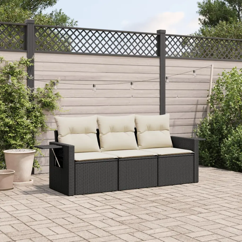 Ensemble de canapés 3 places en poly rotin avec tablettes rabattables pour extérieur Noir et Blanc Crème – ComfortXL Outdoor Living