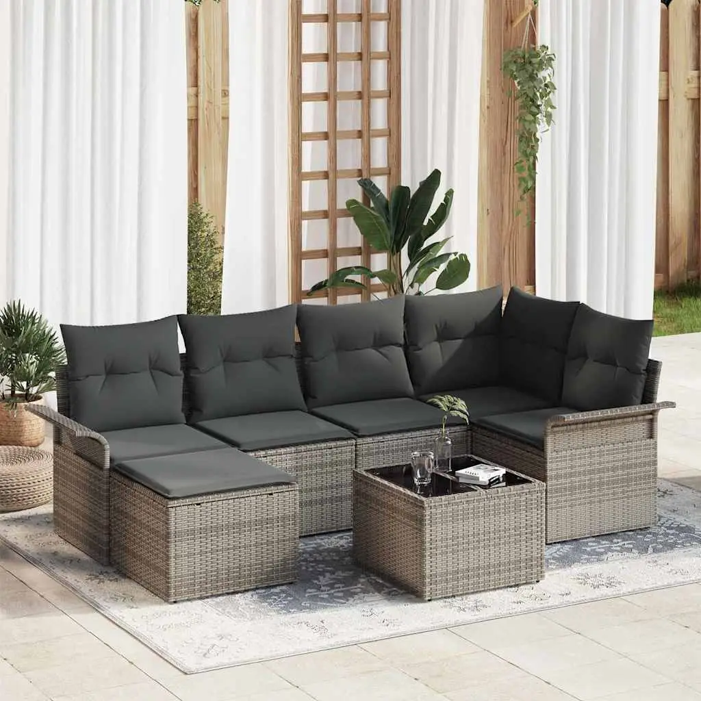Ensemble de canapé de jardin avec stockage 7 pcs Gris polyrotin vidaXL 3354108