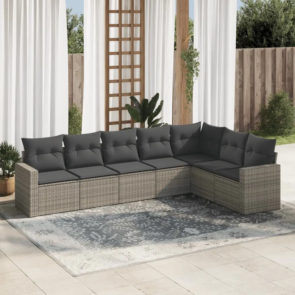 Ensemble de Jardin 7 Pièces Résine Tressée Gris avec Rangement pour Terrasse et Jardin – ComfortXL Outdoor Living