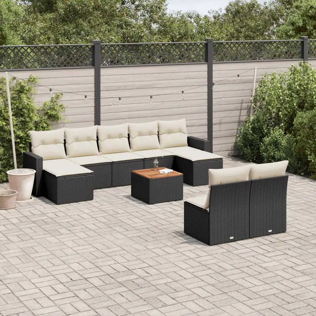 Ensemble de Jardin Modulable 10 Pièces en Résine Tressée Noire Coussins Crème – ComfortXL Outdoor Living