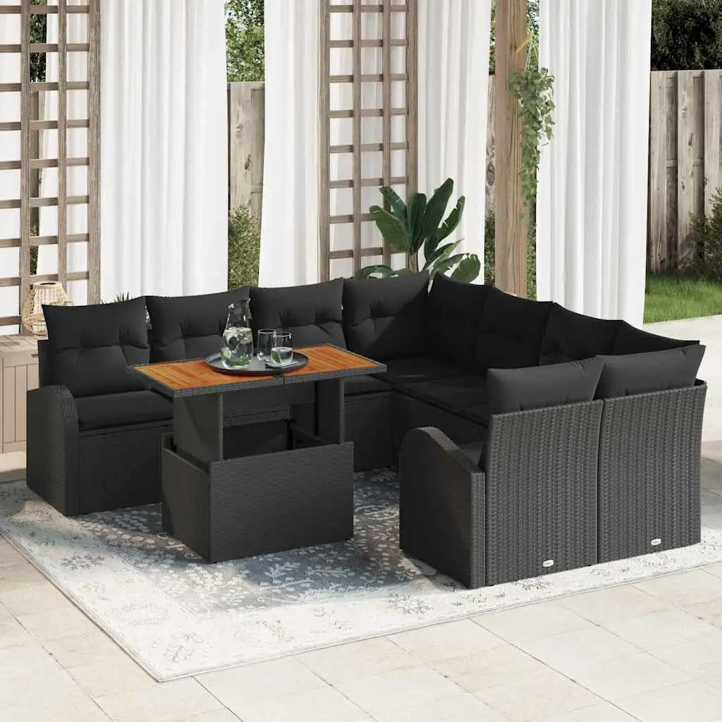Ensemble de canapé de jardin avec coussin 9 pcs Noir vidaXL 3349568
