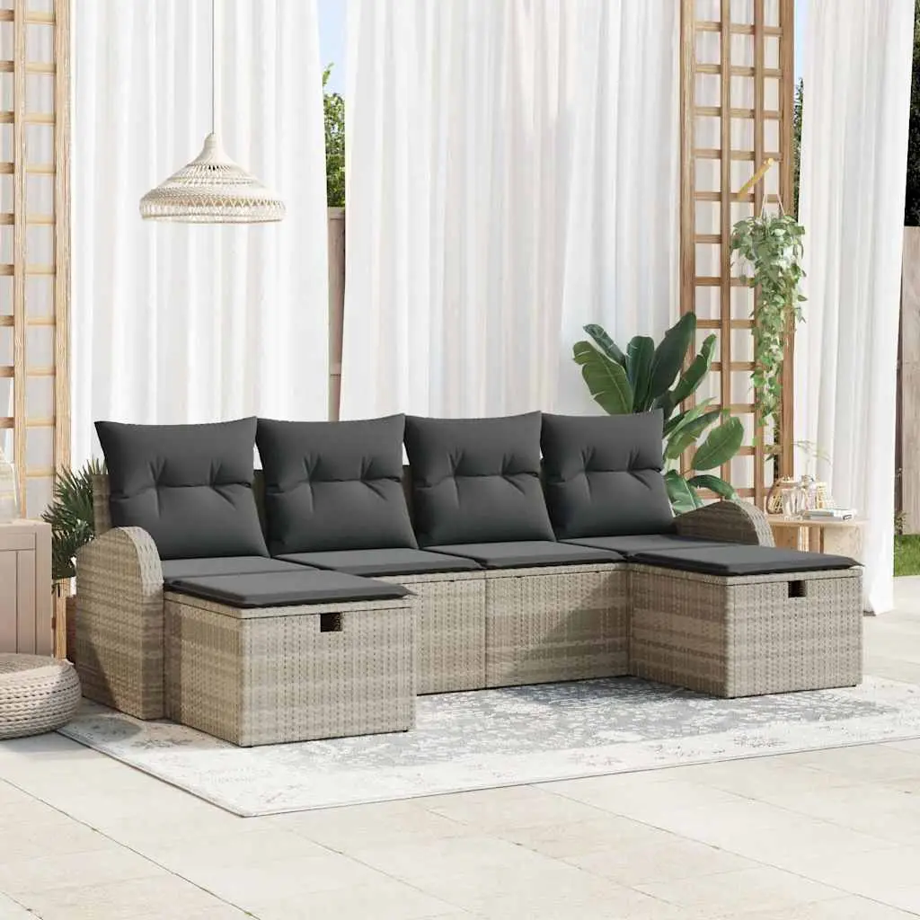 Ensemble de Canapés avec coussin 6 pcs Gris clair polyrotin vidaXL 3359121
