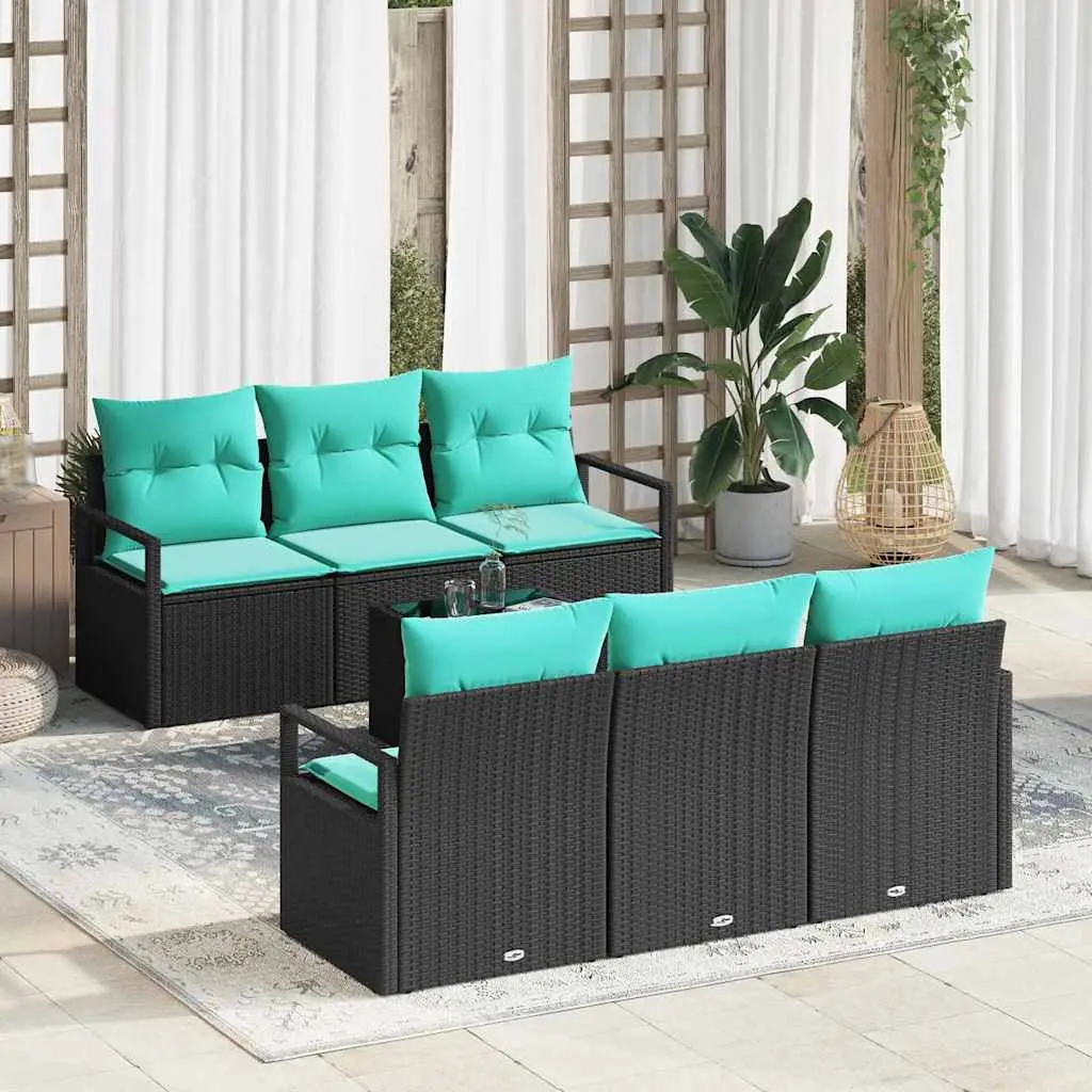 Ensemble de Canapés 7 pcs Noir et turquoise polyrotin vidaXL 3346276