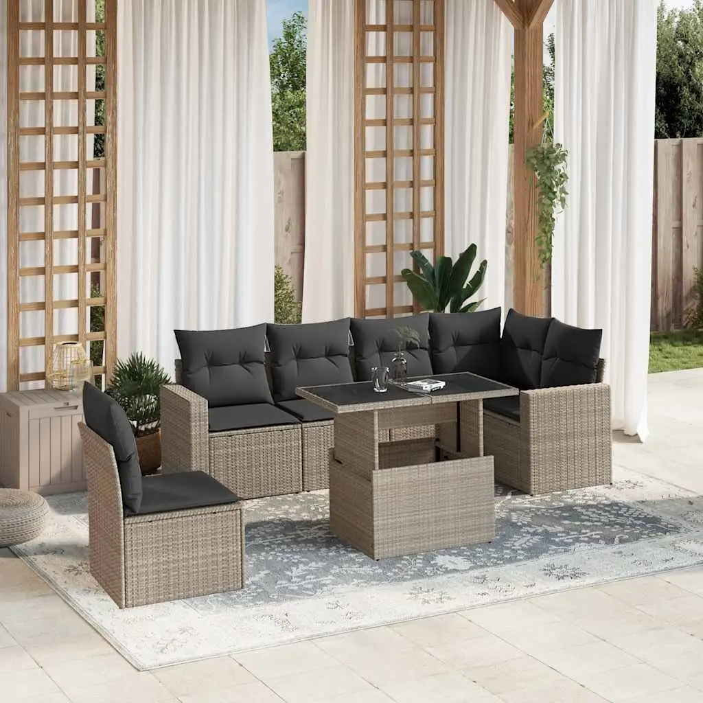Ensemble de jardin 7 personnes résine tressée table relevable pour extérieur gris clair – ComfortXL Outdoor Living