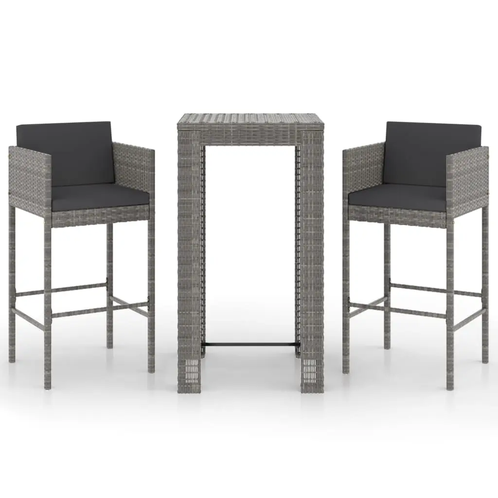 Ensemble de 3 pcs bar de jardin – Mobilier d’extérieur – Mobilier de jardin et coussins Résine tressée Gris-JU1955