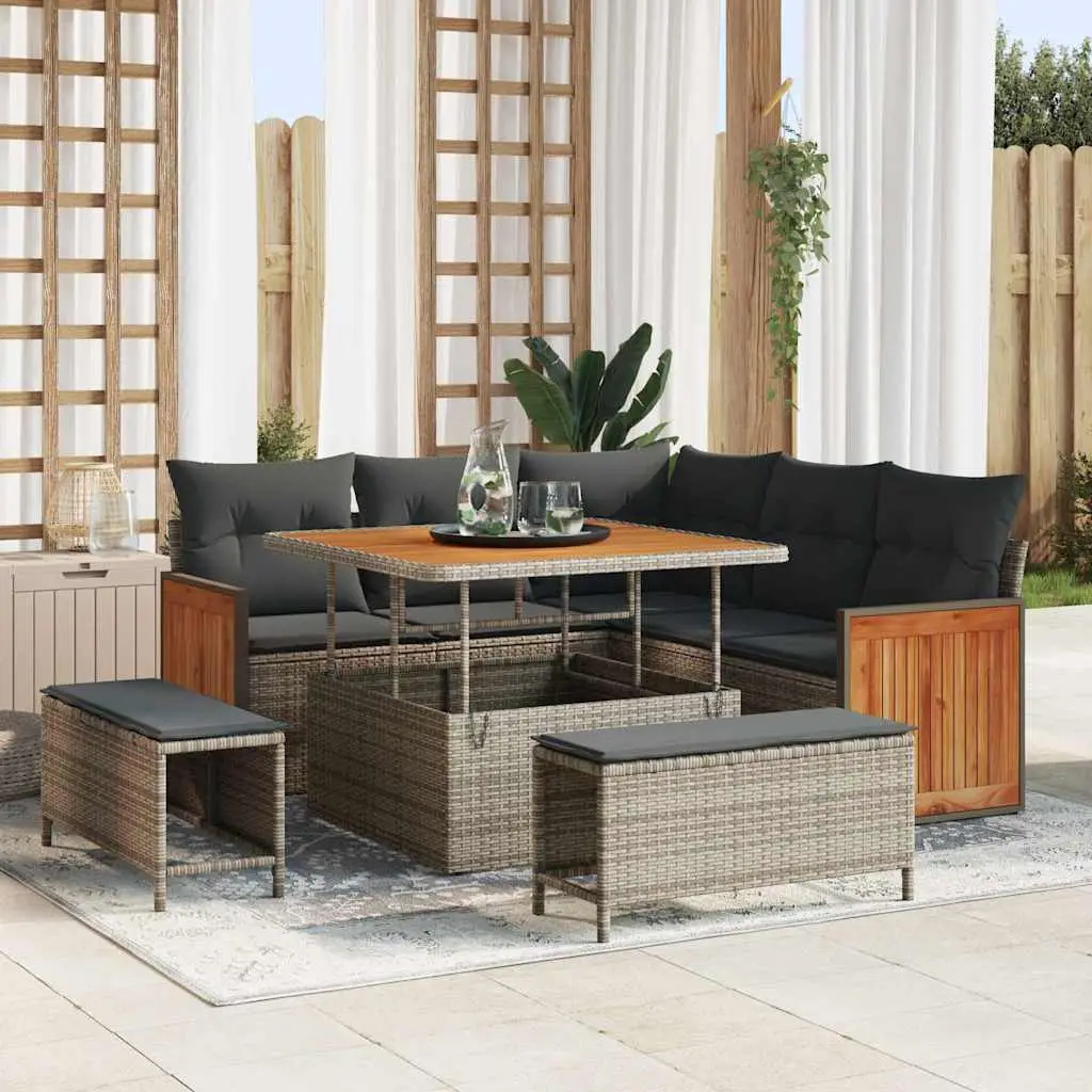 Ensemble de canapé de jardin avec coussin 9 pcs Gris polyrotin vidaXL 3365248