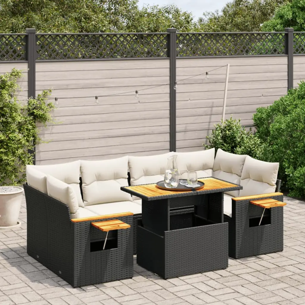 Ensemble de jardin 7 pcs Résine Tressée Noire avec Table Réglable et Tablette – ComfortXL Outdoor Living