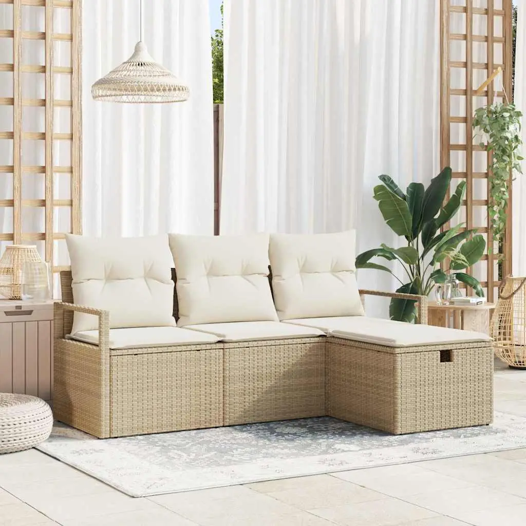 Ensemble de Canapés avec coussin 4 pcs Beige et crème polyrotin vidaXL 3359150