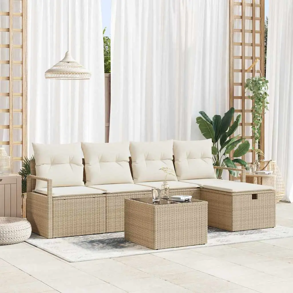Ensemble de jardin 6 pièces Poly rotin Modulable avec Coussins et Rangement Noir – ComfortXL Outdoor Living