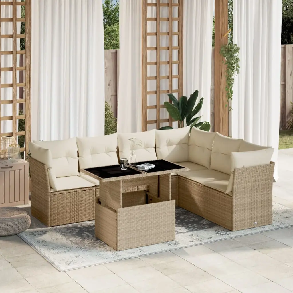 Ensemble de jardin modulable 7 places en résine tressée Beige pour terrasse et patio – ComfortXL Outdoor Living