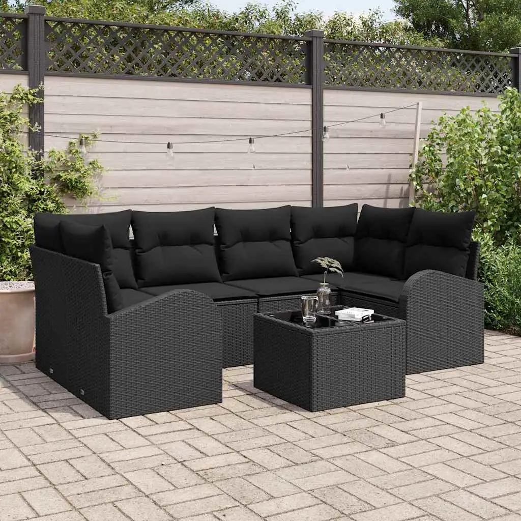 Ensemble de canapé de jardin avec stockage 7 pcs Noir polyrotin vidaXL 3354612