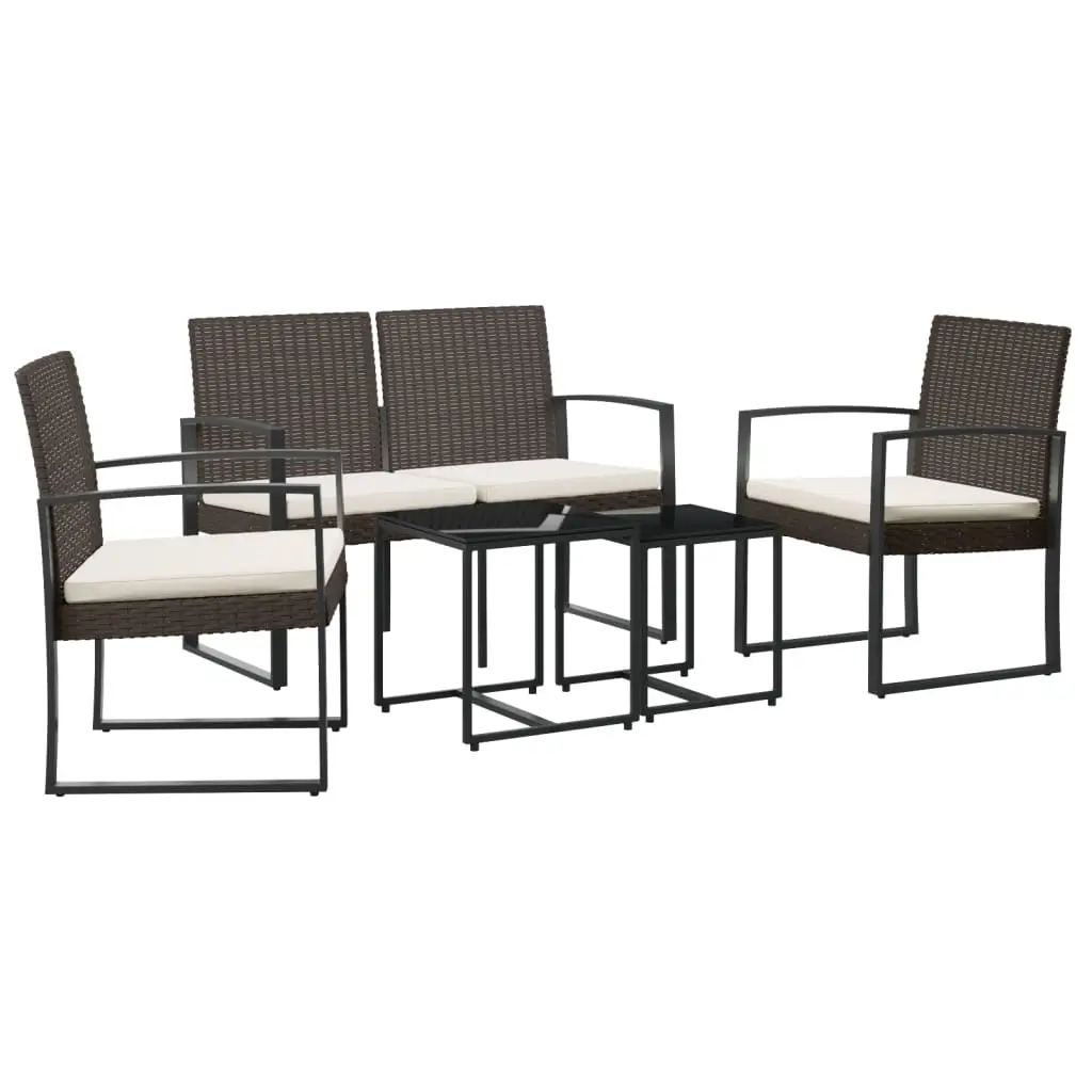 Ensemble de 5 pcs table de jardin avec chaises – mobilier de jardin et coussins marron rotin PP