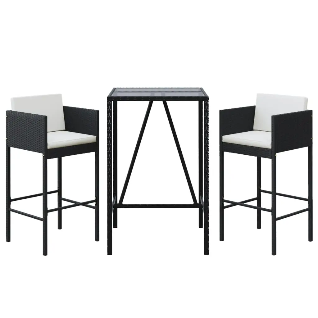 Ensemble de 3 pcs bar de jardin – Mobilier d’extérieur – Mobilier de jardin avec coussins noir poly rotin-JU2232