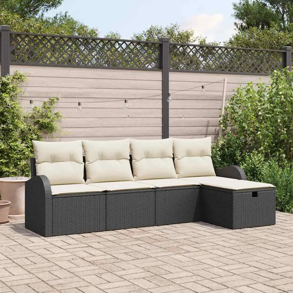 Ensemble de Canapés avec coussin 5 pcs Noir et Crème polyrotin vidaXL 3359056