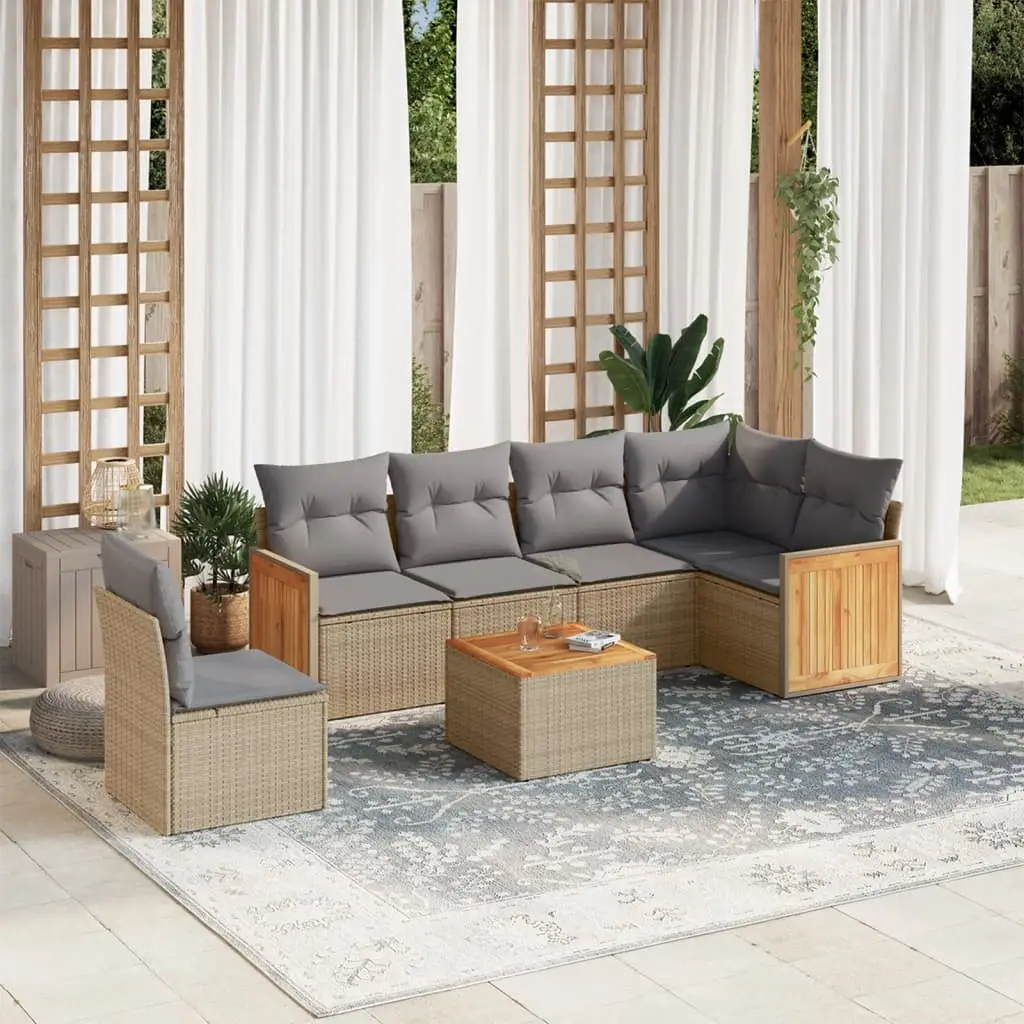 Ensemble canapés d’extérieur 7 pcs résine tressée avec rangement et table beige – ComfortXL Outdoor Living