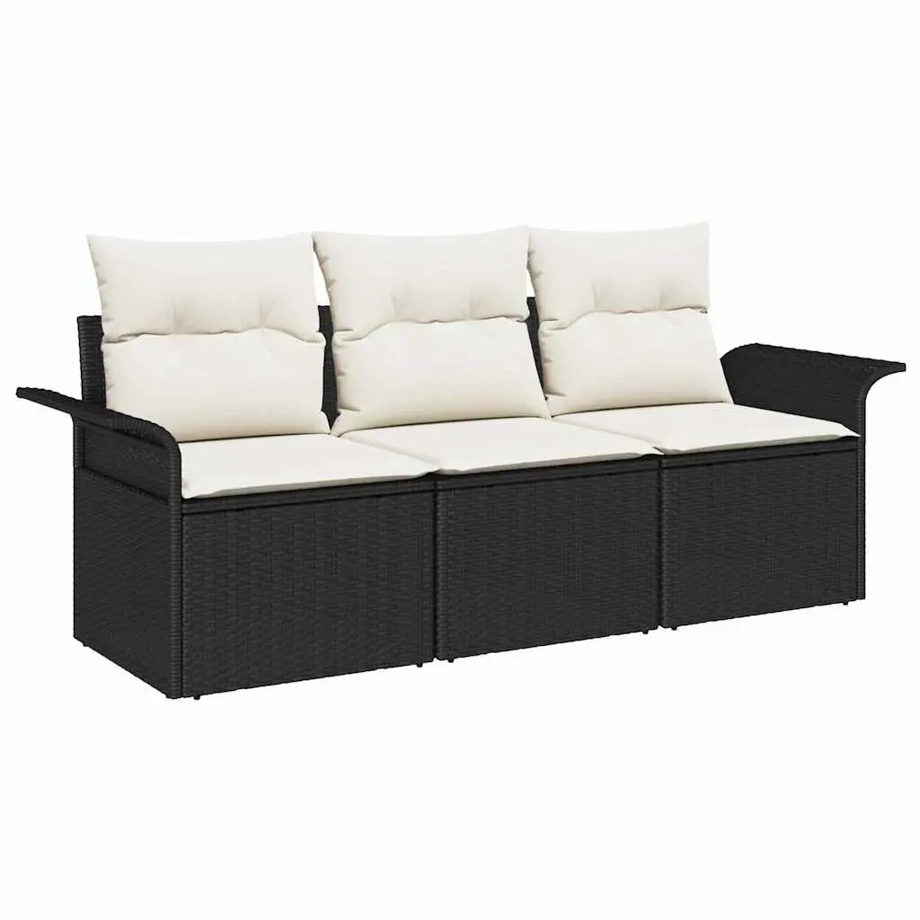 Ensemble de Canapés avec coussin 3 pcs | Canapé D’extérieur | Sofa De Jardin Noir polyrotin Maison Chic